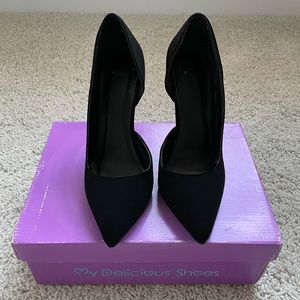 Black Suede Open In Sole Heel